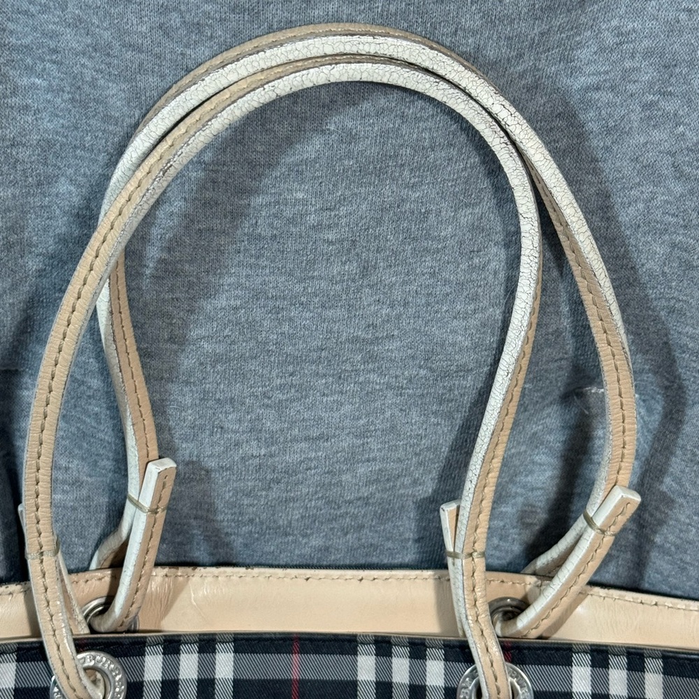 Burberry Black Canvas Vintage Check & Leather Tote Shoulder Handbag Purse Italy - Picture 5 of 14